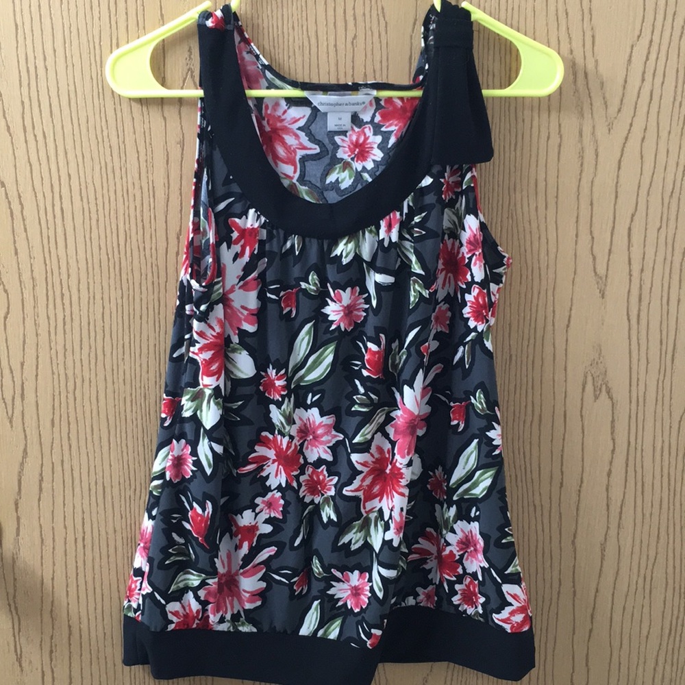 Christopher & Banks Floral Knit Tank Gray Pink M